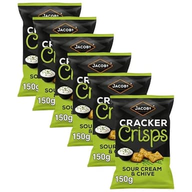 Biscuits & Crackers Bundle Pack with Jacob's Cracker Crisps Sour Cream & Chive Snacks Sharing Bag 150g - 6 Pack | Sour Cream & Chive Flavour Crisp Snack Biscuits.