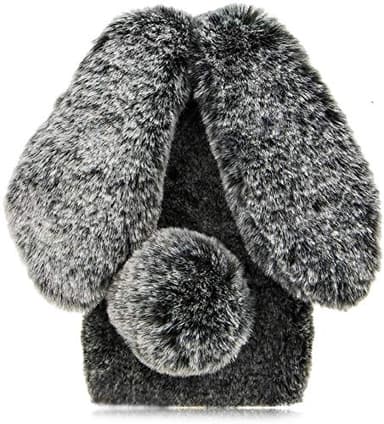 YKTO Rabbit Plush Phone Cover for Infinix GT 30 Pro Animal Case Artificial Bunny Cute Girlish Cover Soft and Cosy Girls Gift Winter Warm Fluffy Anti-Shock Back Shell for Infinix GT 30 Pro,Grey