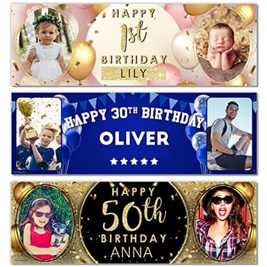 2 x 6FT Large | Personalised Photo Birthday Banners | 21st 50th 60th 40th 16th 70th 30th 80 18th | Birthday Decorations for him | Blue