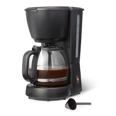 Amazon Basics Filter Coffee Machine with LED Indicator, 10-Cup Capacity Coffee Maker, 1.25L, 1000 W, Glass Carafe, Black