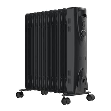 MYLEK Oil Filled Heater Radiators 2500W, Electric Portable Black Heaters, Adjustable Thermostat, 3 Heat Settings, Energy Efficient, Safety Tip Over Protection (2.5KW Black)