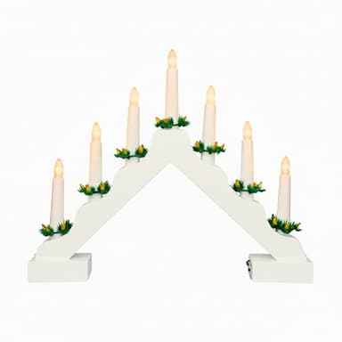 SHATCHI Traditional Wooden Pre-Lit White Candle Bridge Light 7 LEDs Bulbs - Battery Powered - Window Christmas Tree Home Office Desk Light Holiday Xmas Festive Decoration