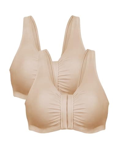 Bestform Women's 5006014 Comfortable Unlined Wireless Cotton Stretch Sports Bra with Front Closure, Opaque, Nude | Nude, 40 (Pack of 2)