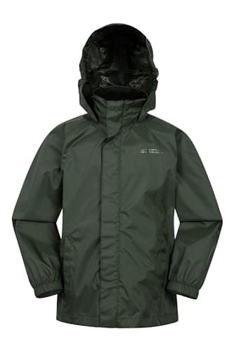 Mountain Warehouse Pakka Kids Waterproof Jacket - Wind Resistant, Lightweight,Breathable Rain Coat for Girls & Boys, Packaway Bag - For Rain, Autumn, Winter Khaki Teen Size 13 Years