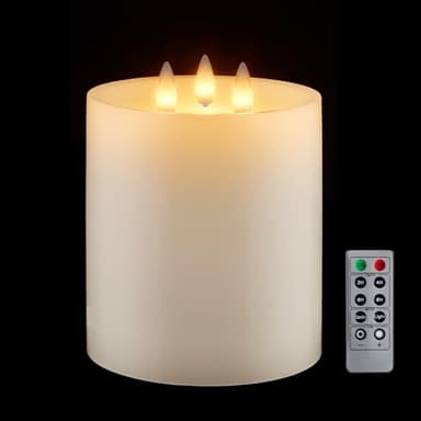 CozierGlow 3 Wick Wax Flameless Candles Flickering with Remote Timer, 3D Moving Flame Led Candles up to 560 Hours with 2D Batteries, Remote Included (Ivory, 5''x6.5'')
