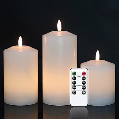 Eldnacele White Flameless Pillar Candle Flickering with Remote Timer, Real Wax 3D Wick Battery Operated LED Candles Pack of 3 for Wedding Party Halloween Christmas Home Decoration