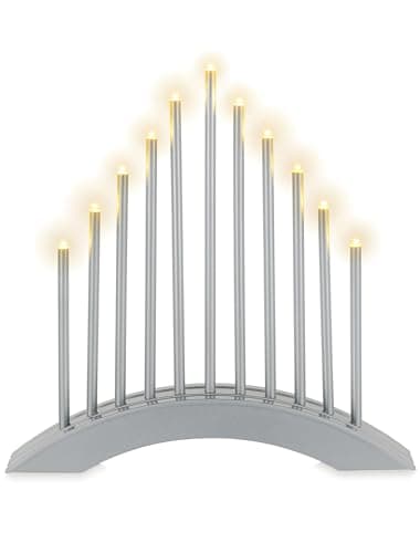 Romadedi Christmas Candle Bridge Lights: Small Window LED Candles Arch Battery Operated Welcome Modern Swedish Candelabra Silver with Timer for Xmas Indoor Table Centrepiece Decorations Fireplace
