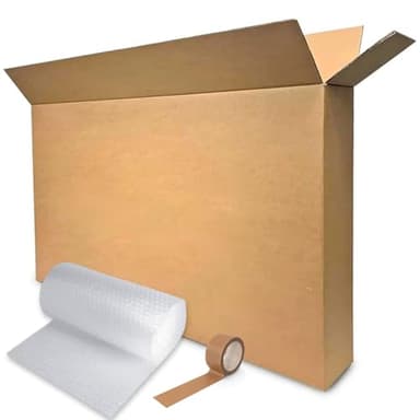 Large Double-Walled Bicycle Carboard Box | Strong Flat-Pack Packaging Box for Moving House | Artwork & Guitar Shipping Box 2 Handles, Bubble Wrap &Tape | Cardboard Bike Cartin for Air Travel
