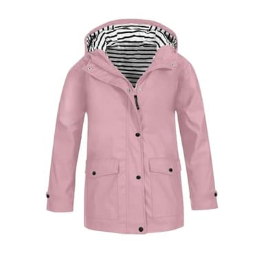 Boys Girls Rain Jacket Waterproof Windbreaker Lightweight Rain Jackets with Pockets Packable Raincoats for Kids with Hood Solid Full Zip Button Down Rain-Coats Preppy Clothes (Pink, 11-12 Years)