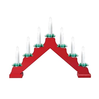 Optimal Products Wooden Christmas Candle Bridge 7 LED Light Up Arch Window Xmas Decoration Lights UK (Red)
