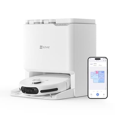 EZVIZ RS20 Pro Robot Vacuum Cleaner Auto All in One Station, 7200Pa, Hot Water Mop Washing, Hot Wind Self Drying, Self Emptying, Self Refilling, Pet Friendly, Carpet Detection, AI Obstacle Avoidance