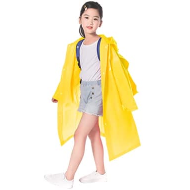 Kids Waterproof Rain Coat, EVA Rain Poncho with Hood for Girls Boys, Children Raincoat with School Bag Cover, Toddler Rainwear Rain Jacket Cape for Outdoor Cycling Hiking Camping Climbing (Yellow)