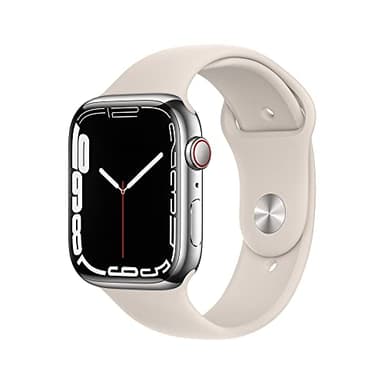 Apple Watch Series 7 (GPS + Cellular, 45MM) - Silver Stainless Steel Case with Starlight Sport Band (Renewed)