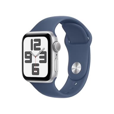 Apple Watch SE (2nd Gen) (GPS, 40mm) Silver Aluminum Case with Blue Denim Sport Band, M/L (Renewed)