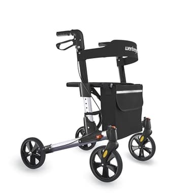 Weinberger Rollator Walker with Seat | Lightweight Folding Mobility Walker | Height Adjustable 82-94cm | 136kg Max Load | 4-Wheel Zimmer Frame with Bag and Brakes