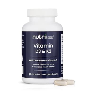 Vitamin D3 4000 IU with K2 100mcg - 120 Capsules - 4 Month Supply - Calcium & Vitamin C - High Strength 4-in-1 Bone & Immune Support Supplement - Made in The UK