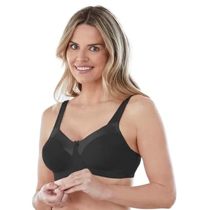 Bestform Women's 5006715 Satin Trim Wireless Cotton Bra with Unlined Cups, Opaque, Black, 42DD