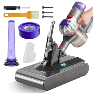 Battery for Dyson V8 / Absolute/Animal/Fluffy/Motorhead/Absolute Pro SV10 cordless vacuum cleaner charger handheld vacuum cleaner replacement battery with large capacity (2 post filter)