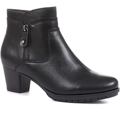 Pavers Women's Block Heeled Ankle Boots in Black - Elegant Shoes with Smooth Faux Leather & Decorative Zip - Casual Footwear - Size UK 5 / EU 38