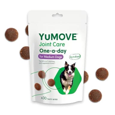 YuMOVE Joint Supplement for Dogs, ONE-A-DAY for Joint Care, Essential Dog Hip and Joint Aid for Stiff Medium Dogs with Glucosamine, Chondroitin, Green Lipped Mussel, 30 Chews - 1 Month supply