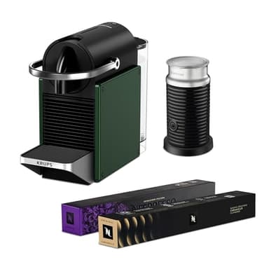 Nespresso Pixie Coffee Pod Machine Bundle by Krups, includes Milk Frother, Caramello Pods and Arpeggio Pods, XN3063G2, Dark Green