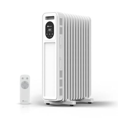 PureMate 2300W Oil Filled Radiator with Remote Control, 11 Fins, Digital Thermostat, Adjustable Heat Settings, Energy Efficient Electric Heater, 24H Timer, Overheat & Tip-Over Safety and Castor Wheels