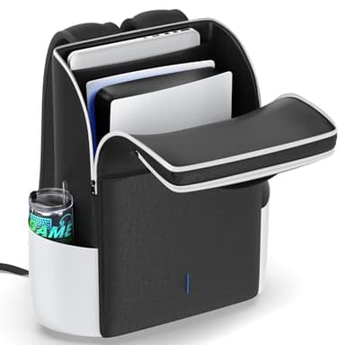 Rysker PS5/ Slim/ Pro Console Backpack, PS5 Travel Bag with Full Protection, Large Capacity PS5 Carry Bag, PS Portal, Laptop, Game Card, PlayStation 5 Backpack with 3 Cable Pockets-White