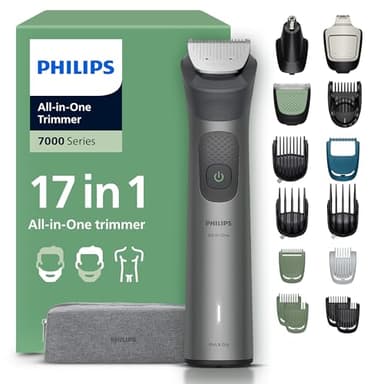 Philips Multigroom 7000 Series All-in-One 17-Piece Trimmer - Shaver and Clipper for Face, Head & Body, Self-Sharpening Full Metal Blades, 26 Length Settings (0.5-20 mm), Model MG7961/15