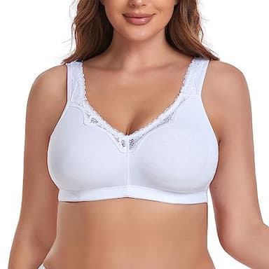 Ayigedu Women's Wireless Plus Size Lace Comfort Cotton Bra Full Coverage Unlined Minimizer Bra 38C White