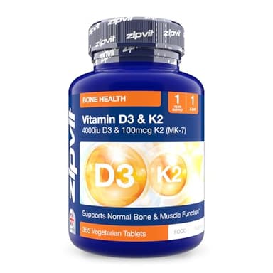Zipvit Vitamin D3 4000 iu & Vitamin K2 MK7 100μg, 1 Year Supply, 365 Vegetarian Vitamin D3 K2 Tablets, High Strength Vitamin D Supplement, Supports Immune, Bone & Muscle Health