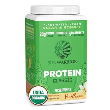 Sunwarrior Classic Vanilla 750g Protein Powder | 18g Protein per Serve | Vegan | Keto | Natural | Organic | Plant Based |
