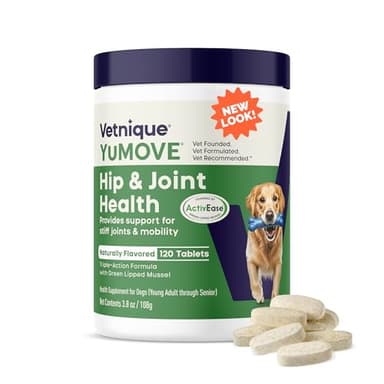 YuMOVE Joint Supplement for Dogs, Essential Dog Hip and Joint Support for Adult Dogs with Glucosamine, Chondroitin, Green Lipped Mussel, Aged 6 to 8, 120 Tablets