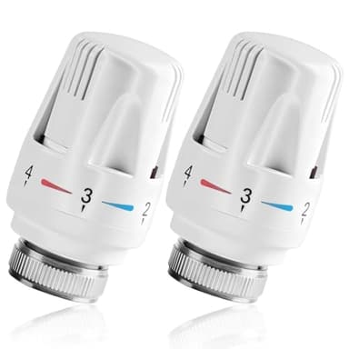 2 PCS Thermostatic Radiator Valve Head Universal TRV Valves Head Thermostat M30 X 1.5 Automatical Temperature Control Heating System for Home Office Bedroom Etc(White)