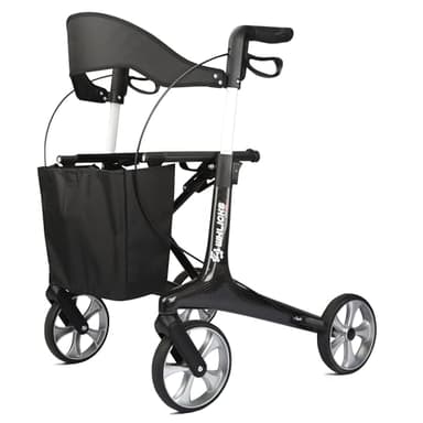 WHLICKS Carbon Walkers for Seniors,13 LBS Lightweight Foldable Rollator,330 LBS Weight Capacity Ultralight All Terrain Silent Wheels Rolling Walker with Seat and Backrest for Adults(Black)