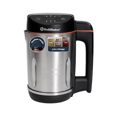 Rediffusion 3-in-1 Soup Maker, Smoothie Blender & Jam Maker, 1.6L, Easy Read Angled Digital Display, Auto-Stir & Overspill Sensor, Makes 4-6 Portions of Soup, Easy Clean, 1000W, Black - REDSM003B