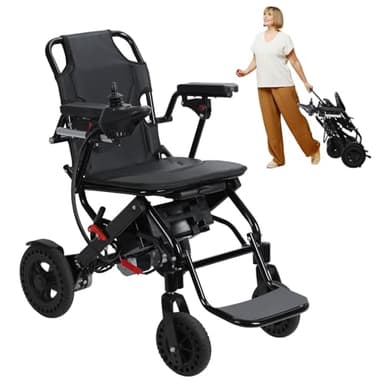 Electric Wheelchairs for Adults, One Second Folding Electric Wheelchair Ultra Lightweight Wheelchair with Pull Rod Hand Brake Lifted Handrail 500W 19KM Long Range 120 KG Capacity S 40cm Seat