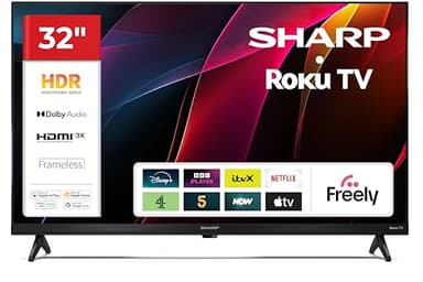 Sharp 32-Inch HD Ready LED Roku Smart TV HDR10 HDMI ARC DVB-T/T2 Tuner Including Streaming Apps -With Freely Included - 32HD2325K (HD Series)