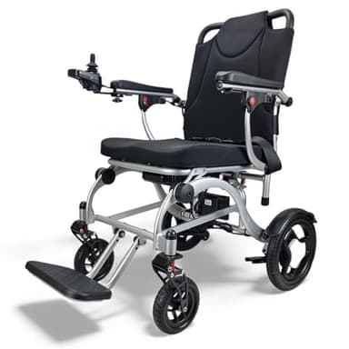 Featherlight 16kg Lightweight Electric Wheelchair Folding with Brushless Motors Compact Aluminium Powerchair Travel by Free To Be Mobility Equipment (Silver)