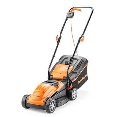 LawnMaster 1200W Electric Lawn Mower with 32cm cutting width, ideal for small lawns. With 5 adjustable cutting heights and rear roller for striped finish, 2 year guarantee