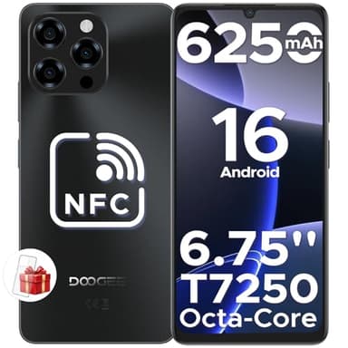 DOOGEE Note 58 Mobile Phones - Newest Android 16 Smartphone, 6.75" HD+ Display, 6250mAh Android Phones, 32GB(8GB RAM)+128GB+2TB SIM Free Mobile Phone, Face ID, Widevine L1, 5G WiFi/NFC/OTG