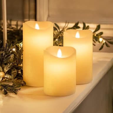 CHRISTOW 3 x Flickering Flameless LED Candles, Real Wax, Battery Powered Mood Lights, Remote Control with Timer & Brightness Function