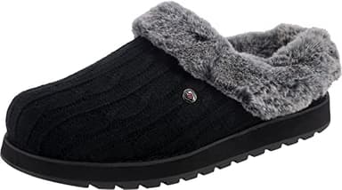 Skechers Women's Keepsakes - Ice Angel slipper, Black Cable Knit Sweater Faux Fur Trim, 4 UK