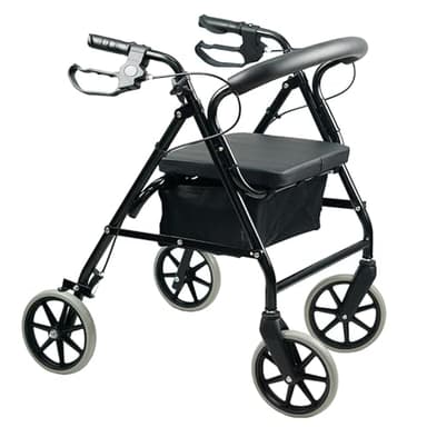 Gr8 Home Lightweight Folding Rollator Walker Adjustable Height Zimmer Frame with Seat Foldable Mobility 4 Wheeled Walking Elderly Disability Aid with Detachable Padded Backrest