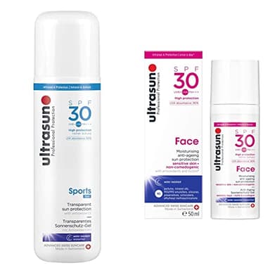 ultrasun Sports SPF 30 Transparent Sun Protection Gel, 200 ml & Face Anti-Ageing Sun Protection SPF30, 50 ml