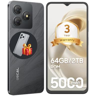 OSCAL Mobile Phones, Flat 2C Android Phones (3YRW-Third Generation), 6GB +64GB/2TB Octa Core Cheap Mobile Phone, 6.56Inch, 5000mAh Dual SIM Unlocked, 13MP Main Camera, 4G, FaceID/GPS, Black