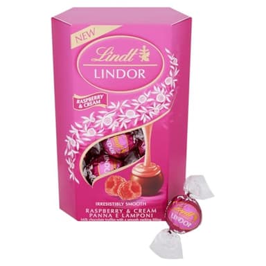 Lindt Lindor Raspberry and Cream Chocolate Truffles – 200g Box (Approx. 16 Balls) – Smooth Filling – Mothers Day, Easter, Gift, Birthday, Congratulations Treat