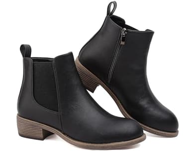 Ankle Boots for Women Waterproof Walking Boots Fashion Chelsea Booties Side Zip Low Heel Shoes Pointed Toe Casual Short Booties Black