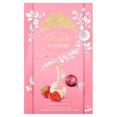 Lindt Lindor Strawberries and Cream Chocolate Easter Egg 260g – Chocolate Truffles with Strawberries and Cream Filling – Spring Inspired Easter Chocolate – Easter, gift