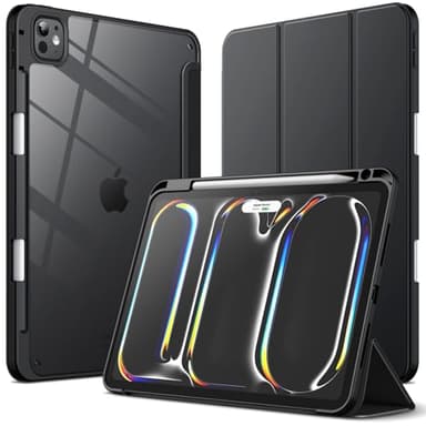 JETech Case for iPad Pro 11-Inch M5/M4 2025/2024 (6th/5th Generation) with Pencil Holder, Clear Transparent Back Shell Slim Stand Shockproof Tablet Cover, Auto Wake/Sleep (Black)