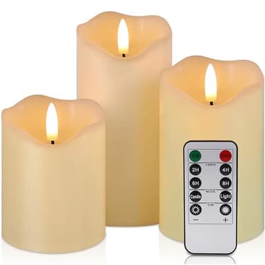 VIEWELLD Flickering Flameless Candles with Remote and Timer, Realistic LED Candles, Battery Operated Candles for Christmas Home Wedding Birthday Decoration, Real Wax Set of 3